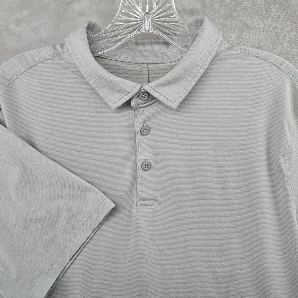 Lululemon Polo Shirt Mens Large  Gray Evolution Short Sleeve Textured Breathable